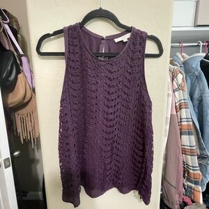 LOFT Deep Purple Lace Blouse